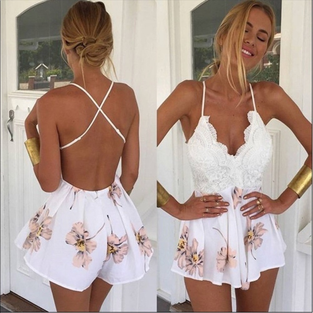V Neck Lace Romper
